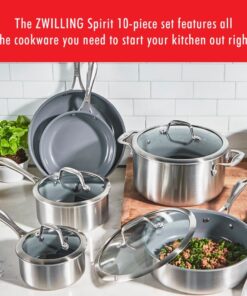 ZWILLING Spirit 3-ply 10-pc Stainless Steel Ceramic Nonstick Pots and Pans Set, Dutch Oven, Fry Pan 10-pc Ceramic 17 61ONhakFmSL
