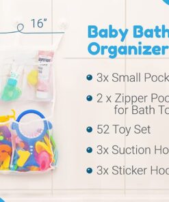 Original Tub Cubby Bath Toy Storage - Hanging Bath Toy Holder, with Suction & Adhesive Hooks, 14"x20" Mesh Net Shower Caddy for Kids Bathroom Decor, Bedroom & Car Toy Organizer - Bonus Hooks Original Tub Cubby 25 61OOx2SILDL