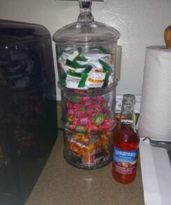 MyGift Modern 3 Tier Clear Glass Stacking Apothecary Jars with Lid, Round Glass Display Candy and Cookie Containers, 16 inch Tall 32 61OSKp0tKBL