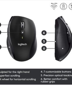 Logitech M705 Marathon Wireless Mouse, 2.4 GHz USB Unifying Receiver, 1000 DPI, 5-Programmable Buttons, 3-Year Battery, Compatible with PC, Mac, Laptop, Chromebook - Black 47 61OT6y5sQL