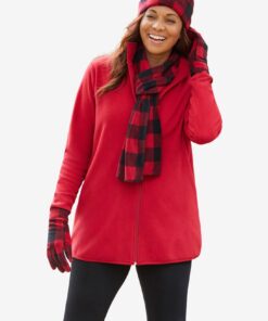 Woman Within Plus Size Zip-Front Microfleece Jacket | Long Oversized Fleece XX-Large Plus Evening Blue Marled 9 61OVainTRLL