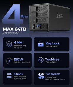 ORICO 4 Bay Hard Drive Enclosure Aluminum USB3.0 Hard Drive Tray-Less Design Build-in 80mm Cooling Fan and 150W Power Supply, Designed with Safety Lock Max Up to 64TB-9548 9548U3-US 10 61OY4Wj13hL