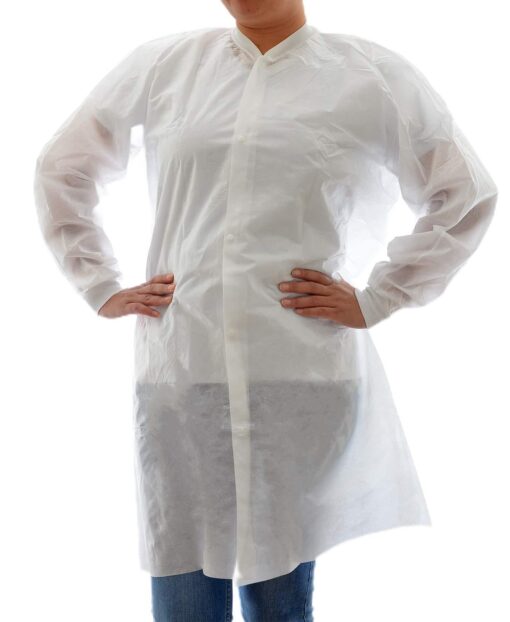 Dealmed Disposable SMS Lab Coat, No Pockets, White Large White (Pack of 10)