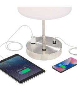 360 Lighting Colby Modern Desk Table Lamp with Hotel Style USB and AC Power Outlet in Base 21" High Brushed Nickel White Linen Drum Shade for Living Room Bedroom House Bedside Reading Home 27 61ObkligR7L