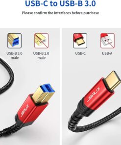 JSAUX USB 3.0 Cable B Male to USB-C, 10ft USB 3 Type B Cord Nylon Briaded Compatible with Docking Station, External Hard Drivers, Scanner and More 8 61OdDSJk2KL
