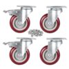 COOCHEER 4’’ Swivel Caster Wheels 1200lbs with Top Plate & Bearing Heavy Duty On Red Polyurethane Wheels Set of 4 (2 Swivel Without Brake, 2 Swivel with Brakes) 4 Inch-Half with Brake 7 61OfaSR sL
