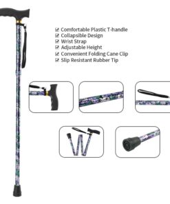 LIXIANG Walking Cane, 5-Level Folding Walking Cane for Men Women Lightweight Adjustable Portable Hand Walking Stick - Balancing Mobility Aid - Sleek Comfortable T Handles (APurple Floral Printing) Violet Print 19 61Ofpv7ByhL