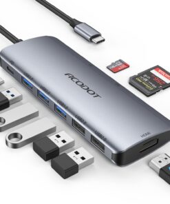 USB C Hub, Acodot 9 in 1 USB C to 4K@60HZ HDMI Multiport Adapter, 3 USB 3.0 Ports, SD/TF Card Reader, 100W PD, Desigend for MacBook Pro Air HP XPS and Other Type C Devices Space Grey