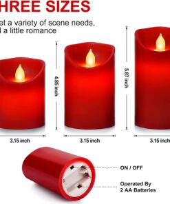 Flameless Battery Operated LED Candles, Remote Control Electric Realistic Candles Flickering Real Wax 4/5/6 Inch 3PACK with 2/4/6/8 Hour Timer for Home Decor Holidays Party (Red) 3 Pack Red 14 61OmsyCy2TL