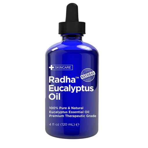 Radha Beauty Eucalyptus Essential Oil 4 oz - 100% Pure & Therapeutic Grade, Steam Distilled for Aromatherapy, Relaxation, Shower, Sauna, Bath, Steam Room and other DIY Projects. 4 Fl Oz (Pack of 1)