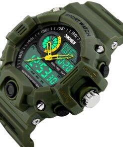 FANMIS Mens Analog Digital Dual Display Sports Watches Military Multifunctional 50M Waterproof LED Watch with Alarm Stopwatch Backlight 12H/24H Outdoor Running Swimming Green 21 61Or2I9FFtL