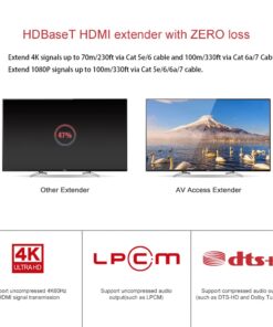 AV Access HDBaseT HDMI Extender Over Single Cat5e/6/6a/7 4K@60Hz (230ft/70m), 1080P (330ft/100m), with Ethernet Port, HDR10+, YUV4:2:0, HDCP 2.2, Plug & Play, IR Return & PoE, Smart EDID (4KEX100-L) 4K HDMI over Single Ethernet Cable 10 61Os3NYpSgL