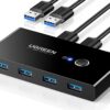 UGREEN USB 3.0 Switch Selector 2 Computers Share 4 USB 3.0 Ports KVM Switcher USB for PC Laptop Keyboard Mouse Printer Scanner One Button Switch Adapter with 2 Pack USB 3.0 Cables