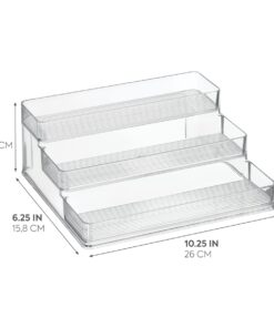 iDesign Linus Plastic Stadium Spice Racks, BPA-Free 3-Tiered Organizer for Kitchen, Pantry, Bathroom, Vanity, Office, Craft Room Storage Organization, 10.25" x 9.25" x 4", Clear Large - Set of 1 10.25" x 9.25" x 4" 22 61OwCCh7syL