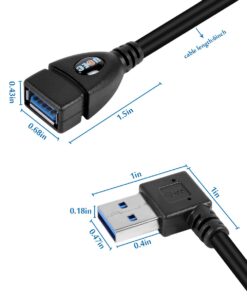 UCEC USB 3.0 Extension Cable Short SuperSpeed USB Cable Extender USB 90 Degree Adapter-Male to Female-A Left & Right Angle for Webcam, Printer, Flash Drive, Hard Drive, USB Keyboard, Gamepad, 2 Pack Black-Left & Right Angle 22 61Oy9R4LJvL