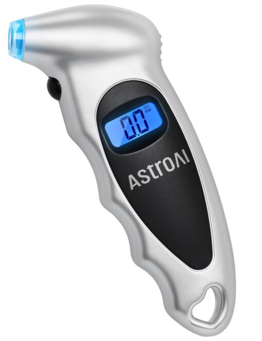 AstroAI Digital Tire Pressure Gauge 150 PSI 4 Settings for Car Truck Bicycle with Backlight LCD and Non-Skid Grip Car Accessories, Silver (1 Pack) Small 1