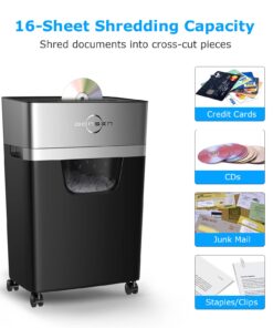 Alternative view of BONSEN 16-Sheet Heavy Duty Paper Shredder for Office, 60-Minute Running Time Cross-Cut CD Shredder with 60dB Low-Noise, 5.3-Gallon Pull Out Bin, Anti-Jam & Quiet Shredder for Home Office (S3102) 16-Sheet Cross-Cut