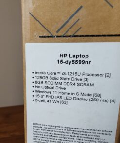 HP 15 inch Laptop, FHD Display, Intel Core i3-1215U, 8 GB RAM, 128 GB SSD, Intel UHD Graphics, Windows 11 Home in S Mode, 15-dy5599nr (2023) 8GB RAM | 128GB PCIe SSD 82 61P5Vmh5SsL