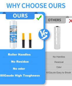 Origuuds Stretch Film, 80 Gauge Stretch Wrap with Handles, Industrial Strength Plastic Wrap for Moving, Pallet Wrap, Packing, Furniture Wrapping, Luggage (Clear/15 Inch x 1000 Feet,1 Roll) Clear 1 Roll/15in x 1000FT 16 61P7N 1TanL