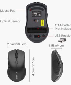 E-YOOSO Wireless Mouse, USB Cordless Computer Mouse, 18 Months Battery Life, 6 Button Wireless Mouse, 5 Adjustable DPI, 2.4G Portable Wireless Optical Mice for Windows, Mac, Linux, Chromebook(Black) Black 14 61P9BYhU2NL