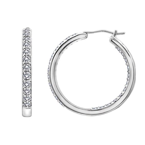 Amazon Collection Platinum or Gold Plated Sterling Silver Inside-Out Hoop Earrings made with Infinite Elements Zirconia 3 carat