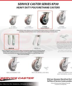Service Caster Brand 6 Inch Heavy Duty Swivel Casters Set of 4 Polyurethane Caster Wheels – 3,600lbs. Total Capacity – 2 Swivel with Locking Brakes/2 Rigid with Roller Bearings 6" Wheel 2 Swivel w/2 Top Lock Brakes - 2 Rigid 14 61PHS4ZqZcL