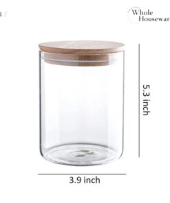 WHOLE HOUSEWARES 24 oz Clear Canister Set with Beech Wood Lids | 2 pcs Food Storage Canister for Kitchen & Pantry Organization and Storage | Ideal for Grains, Sugar, Spices & Herbs set of 2 24oz 11 61PJHBYDj3L 2