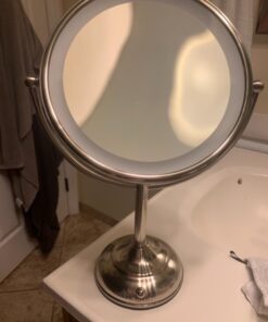 VESAUR 10" Extra Large and 17" Tall Lighted Makeup Mirror, 1X/5X Magnifying Vanity Mirror with 3 Colors Dimmable, 52 Premium LED Lights, 360° Rotation Table Mirror 2 Power Supply, Pearl Nickel XX-Large 47 61PK59cWK3L