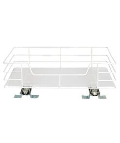 Household Essentials Glidez Powder-Coated Steel Pull-Out/Slide-Out Storage Organizer with Plastic Liner for Under Cabinet or Wire Shelf Use - 1-Tier Design - Fits Standard Size Cabinet or Shelf, White 15" 43 61PLfjWmqL