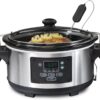 Portable 6 Quart Set & Forget Digital Programmable Slow Cooker with Lid Lock, Dishwasher Safe Crock & Lid, Temperature Probe, Stainless Steel