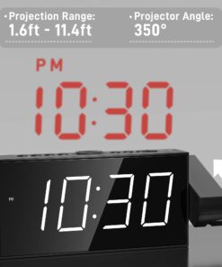 Projection Digital Alarm Clock for Ceiling,Wall,Bedroom - FM Radio,7” Large Number & 5 Dimmers,350°Projector,USB Charger,Sleep Timer,Plug in & Battery Backup,Loud Dual Alarm Clock for Heavy Sleepers White Display Number,red Projection Number 24 61PRGn0EGTL