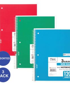 Alternative view of Mead Spiral Notebooks, 3 Subject, Wide Ruled Paper, 120 Sheets, 10-1/2" x 7-1/2", Red, Green, Blue, 3 Pack (73179) Pack of 3 Red/Green/Blue