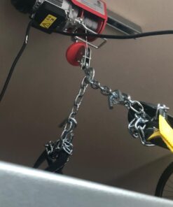 Partsam 440Lbs Lift Electric Hoist Crane Remote Control Power System, 110V Electric Hoist Zinc-Plated Steel Wire Overhead Crane Garage Ceiling Pulley Winch w/Straps (w/Emergency Stop Switch) 50 61PUCOJzzrL