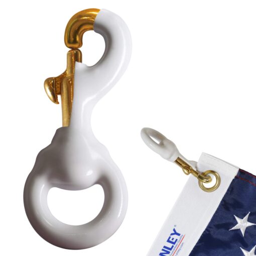 Anley Flag Accessory - White Rubber Coated Brass Swivel Snap Hook - Heavy Duty Flag Pole Halyard Rope Attachment Clip - for Tough Weather Conditions - 3.3 Inch - One Hook Per Pack 1 Pack