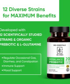Rebalance Probiotic Supplement - Dr. Ian Stern Formulated - for Superior Digestion & Immunity – W/Organic Prebiotic & L-Glutamine - 20 Billion CFU - 60 Capsules 16 61PZZIdw7LL