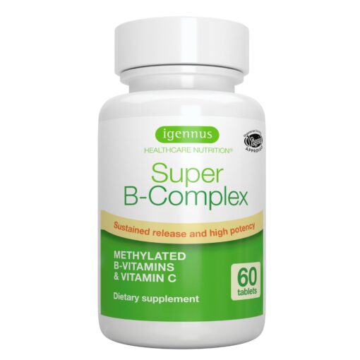 Super B-Complex – Methylated Sustained Release Clean Label B Complex With Methylfolate, Boosted B12 Methylcobalamin, Vegan, Lab Verified, 60 Small Tablets, by Igennus Unflavored 60 Count (Pack of 1)