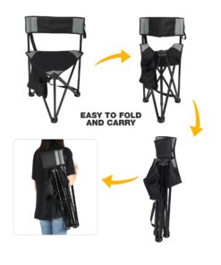 REDCAMP 2 Pack Tripod Camping Chairs Folding Lightweight, Portbal 3 Legged Tripod Stool Seat with Backrest, Small Travel Chairs Compact for Adults Fishing Hunting, Black 15 61PaPsJCa8L