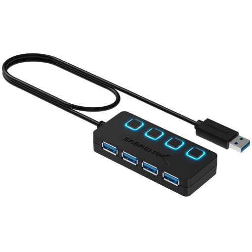 Sabrent 4-Port USB Hub, USB 3.0 Fast Data Hub with Individual LED Power Switches, 2 Ft Cable, Slim & Portable, for Mac & PC (HB-UM43)