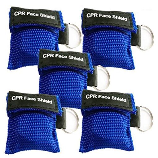 LSIKA-Z 5pcs CPR Face Shield Mask Keychain Ring Emergency Kit CPR Face Shields for First Aid or CPR Training (Blue-5) Blue-5