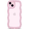 Anuck for iPhone 15 Case Wavy Edge Clear Back Design, Anti-Slip Grip Cute Wave Curly Frame Shape Shockproof Soft TPU & Hard Bumper Protective Phone Case Cover for Women Girls, Clear Pink 26 61PdxKBFNvL