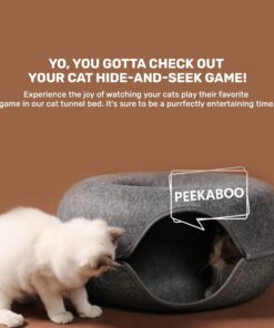 Large Cozy Cat Tunnel Bed with Sturdy Zipper Design, Scratch-Resistant and Hand Washable Interior, Ideal cat Tunnels for Indoor Cats up to 25lbs, Dark Grey (24x24x11inches) 10 61PgBHzkk4L