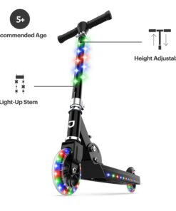 Jetson Scooters - Jupiter Kick Scooter - Collapsible Portable Kids Push Scooter - Lightweight Folding Design with High Visibility RGB Light Up LEDs on Stem, Wheels, and Deck Mars Black 16 61PgX3O1QEL