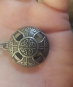 Wild Essentials Celtic Cross Aged Brass Essential Oil Diffuser Nickel Free Alloy Locket Pendant with 24 inch Chain, 6 Refill Pads, Customizable Color Changing Perfume Jewelry for Aromatherapy Bronze Celtic Cross No Oils 19 61Pm AwiG0L