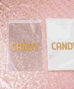 Sweet Details Party Co. Cellophane 'Candy' Bags (100 Pack) Gold & Clear Goodie Bags for Candy Bar & Buffet Gifts- Wedding/Birthday Party Favor Bags- Self-Sealing & Resealable Adhesive - NO Ties! Candy Bags - Gold 15 61PreyZHOL