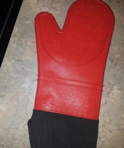 HOMWE Extra Long Professional Silicone Oven Mitt, Oven Mitts with Quilted Liner, Heat Resistant Pot Holders, Flexible Oven Gloves, Red, 1 Pair, 14.7 Inch 49 61PsPXHlZL