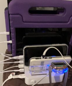 SooPii Premium 6-Port USB Charging Station Organizer for Multiple Devices, 6 Short Charging Cables and One Upgraded i-Watch Charger Holder Included, for Phones, Tablets, and Other Electronics, White 44 61PulwmmcvL