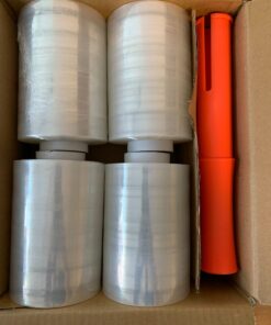 JARLINK 4 Pack Plastic Film Roll with Plastic Handles, 60 Gauge Thick, 5" x 1000ft Plastic Pallet Film, Industrial Strength Stretch up to 500% Stretch for Moving, Packing, Wrapping, and Shipping 34 61Q3GXXLskL