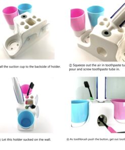 Automatic Toothpaste Dispenser Toothbrush Cup and Holder Wall/Mirror Mountable with Suction Cups Or Standalone by Ning store 7 61Q6imbhFaL