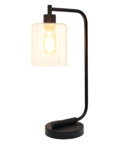 Simple Designs LD1036-BLK Bronson Antique Style Industrial Iron Lantern Desk Bedside Glass Shade Table Lamp, Black No Bulb 20 61Q9y Kx oL
