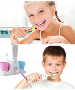 Automatic Toothpaste Dispenser Toothbrush Cup and Holder Wall/Mirror Mountable with Suction Cups Or Standalone by Ning store 6 61QAXVCae9L